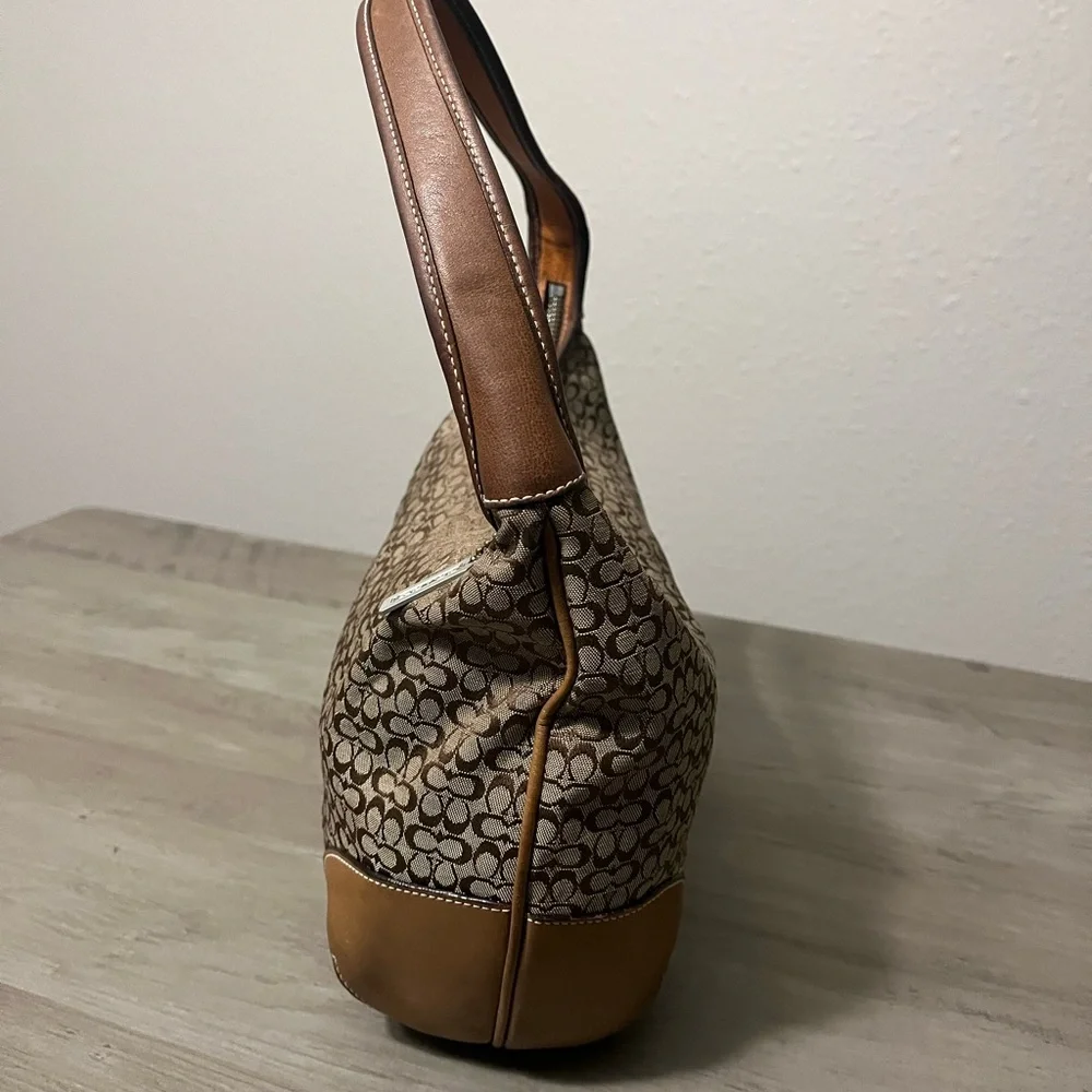 Coach Signature Monogram Hobo in Brown and Tan